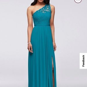 David’s Bridal Long One Shoulder Lace Bridesmaid Dress